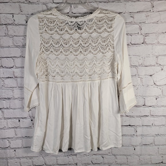 Karen Kane White Swing Top Crochet Lace Fit & Flare Top Women's Medium Boho - Picture 3 of 7